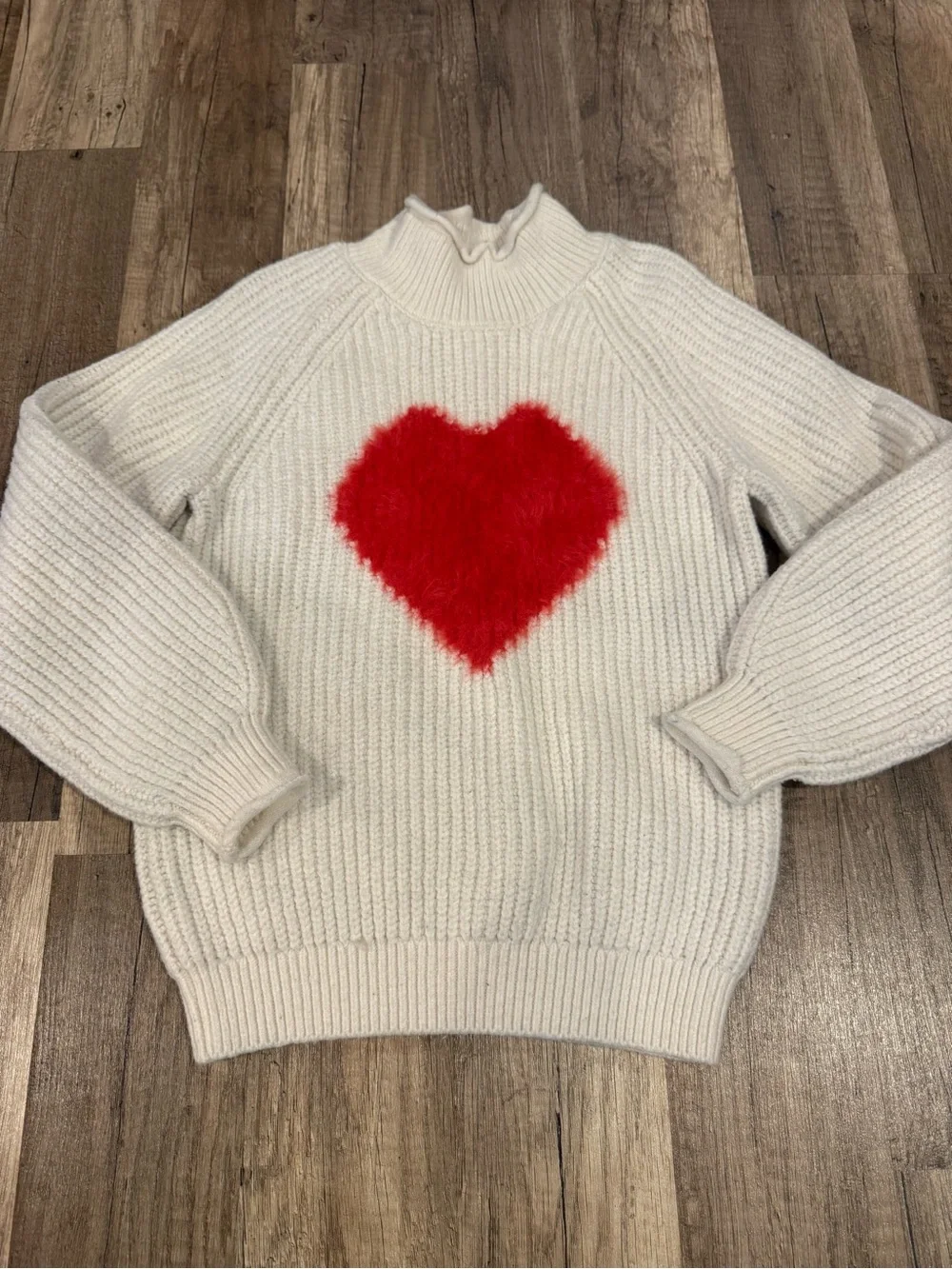 Girl's Cream Knit Sweater with Red Heart